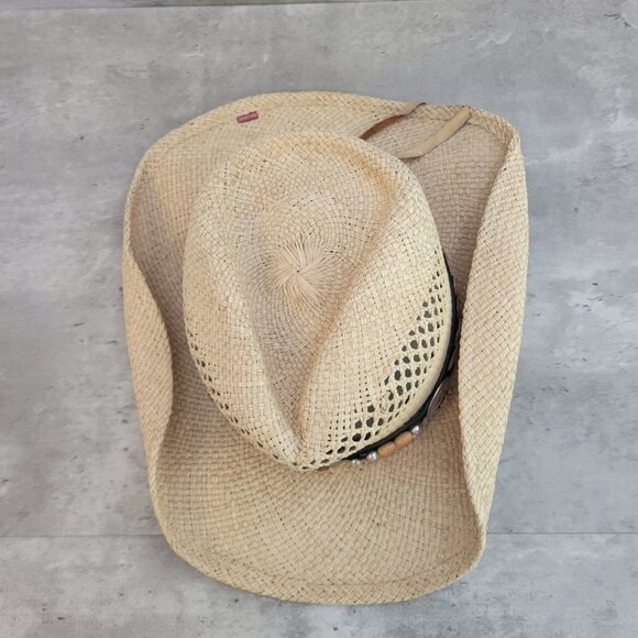 Bullhide Straw Cowboy Hat Womens Small Leather Beaded Concho Band Western Rodeo - Picture 2 of 15